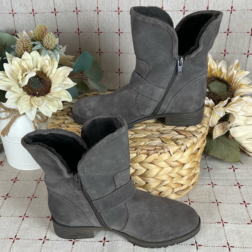 Naturalizer “Sutton” Suede Faux Fur Ankle Boots Fold Down Bootie Sz 5 NWOB - Picture 2 of 6